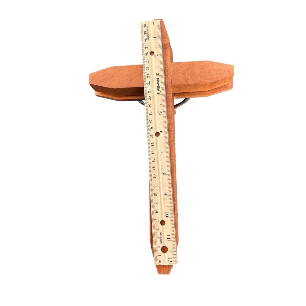 VINTAGE INRI OAK WOOD CRUCIFIX‎ WALL CROSS WITH INLAYS CANDLE HOLDER